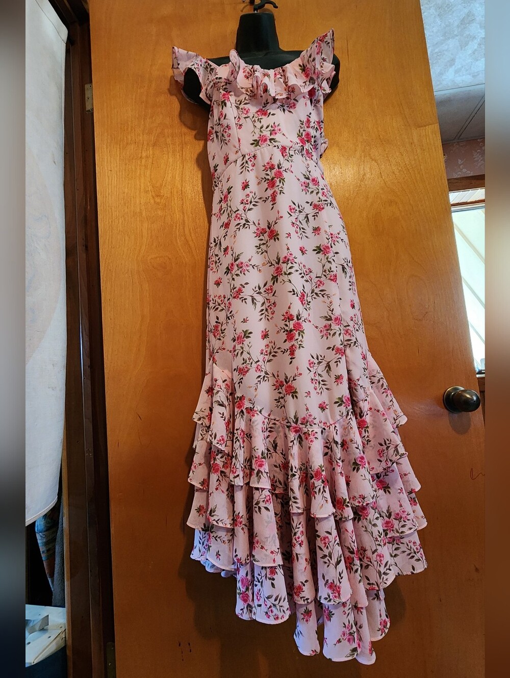 Birdy Grey Pink Floral Ruffle Chic Femme Dress